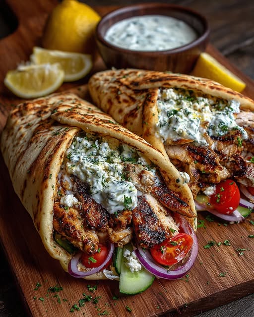 Pita Wraps with Creamy Garlic Feta Sauce Recipe - Recipe Image