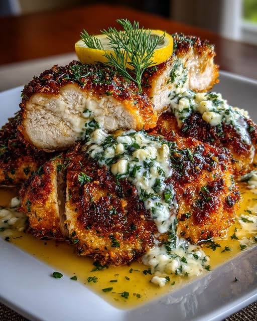 Crispy Hot Honey Lemon Feta Chicken with Dill Herb Crust Recipe - Recipe Image