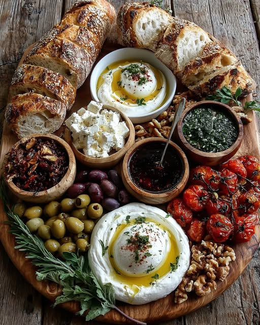 Rustic Mediterranean Bread and Burrata Board Recipe - Recipe Image