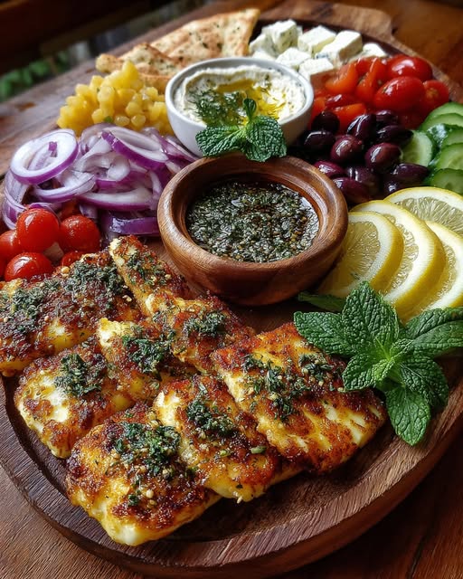 Greek Halloumi Mezze Platter with Herb Dressing Recipe - Recipe Image
