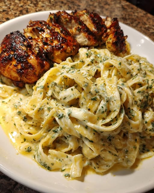 Garlic Butter Chicken with Creamy Provolone Fettuccine Recipe - Recipe Image