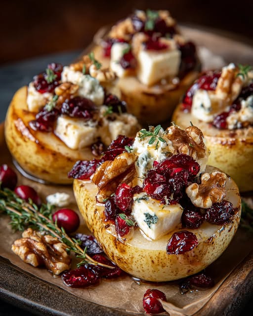 Baked Pears with Brie, Walnuts, and Cranberries Recipe
