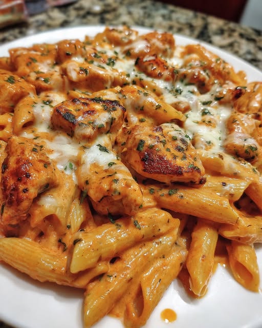 Creamy Chicken Penne in Cheesy Roasted Tomato Garlic Sauce Recipe