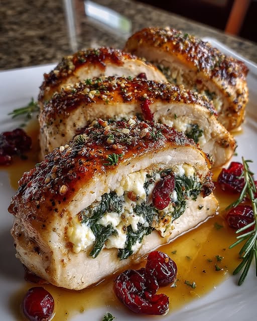 Cranberry & Spinach Stuffed Chicken Breasts with Brie Recipe