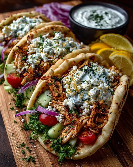 Greek Chicken Pita Wraps with Lemon Garlic Yogurt Sauce Recipe - Recipe Image