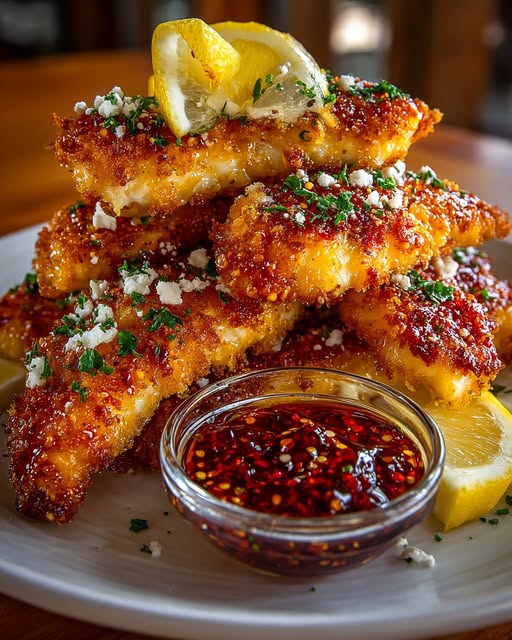 Spicy Crispy Hot Honey Lemon Feta Chicken Tenders Recipe