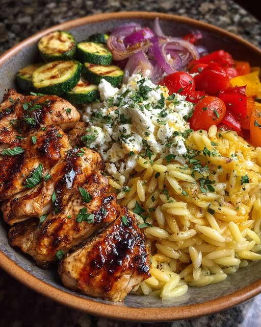 Balsamic Chicken Orzo with Roasted Veggies & Goat Cheese Recipe - Recipe Image