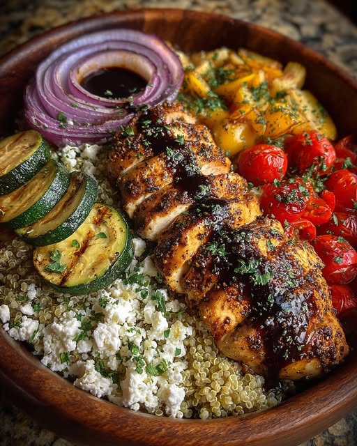 Balsamic Chicken Quinoa with Roasted Veggies & Feta Recipe - Recipe Image