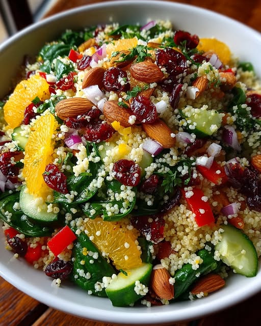 Spinach and Couscous Salad with Cranberries and Almonds Recipe