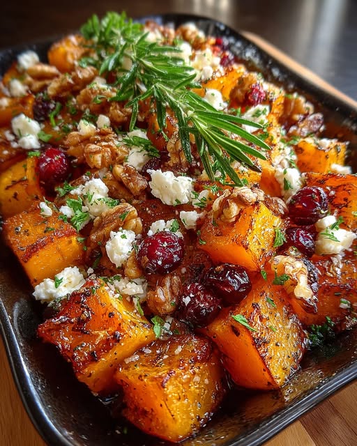 Transfer the roasted butternut squash to a serving platter Recipe