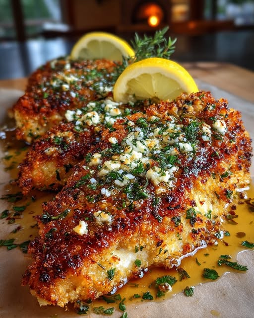 Crispy Hot Honey Lemon Feta Chicken with Garlic Herb Crust Recipe