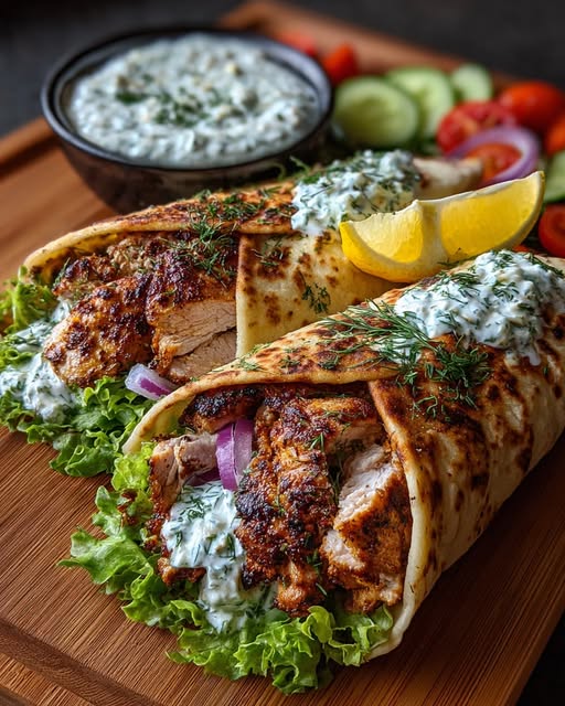 Greek Chicken Wraps with Garlic Yogurt Sauce Recipe