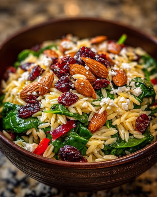 Spinach and Orzo Pasta Salad with Cranberries and Almonds Recipe