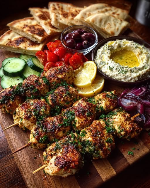 Mediterranean Chicken Skewers with Mezze Tray Recipe