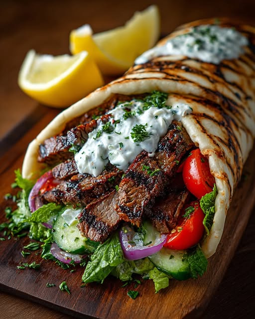 Greek Grilled Beef Wraps with Garlic Yogurt Sauce Recipe