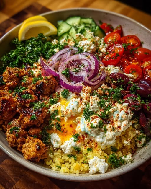 n Bowl with Spicy Lemon Honey Feta Cream Recipe - Recipe Image