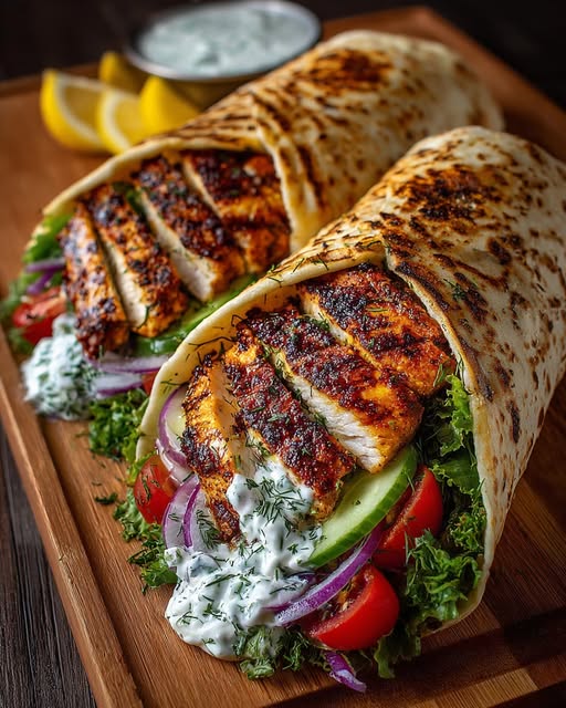 Greek Grilled Chicken Wraps with Dill Garlic Yogurt Sauce Recipe - Recipe Image