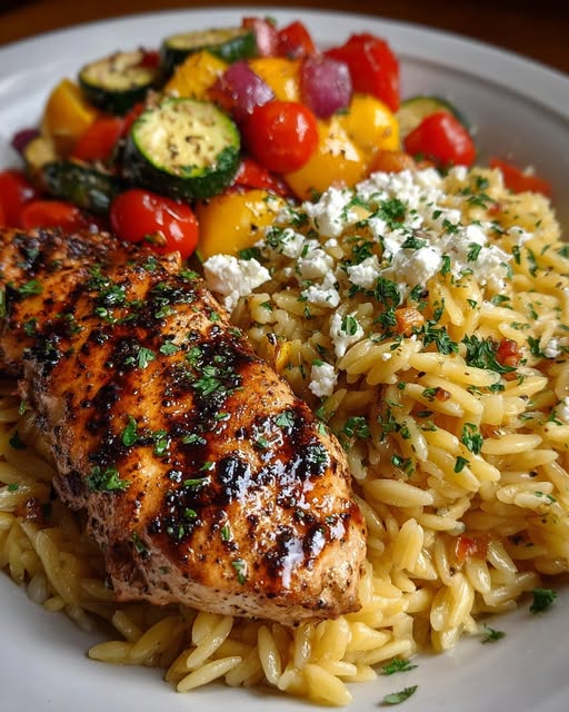 Balsamic Chicken Orzo with Roasted Veggies & Lemon Feta Recipe - Recipe Image
