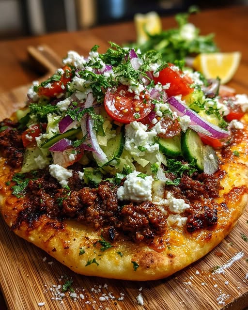 Beef Flatbread with Hot Honey Feta Cream Recipe - Recipe Image