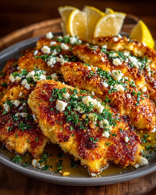 Crispy Baked Hot Honey Lemon Feta Chicken with Herb Crust Recipe