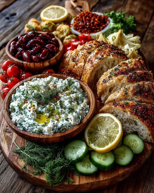 Rustic Mediterranean Bread and Spicy Tzatziki Board Recipe - Recipe Image
