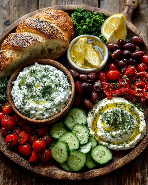 Rustic Mediterranean Bread and Cucumber Tzatziki Board Recipe