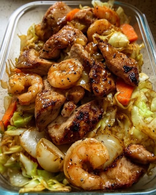 Hibachi Chicken & Shrimp Cabbage Bowl Recipe - Recipe Image