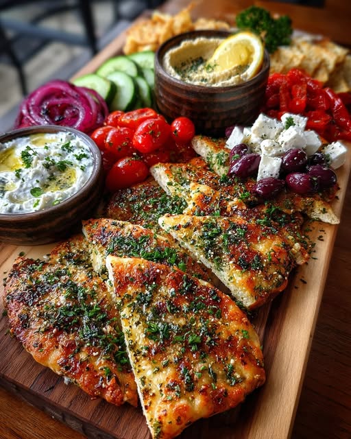 Rustic Mediterranean Flatbread and Dip Board Recipe - Recipe Image