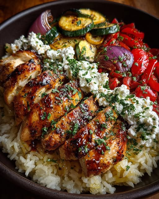 Balsamic Chicken Rice with Roasted Veggies & Whipped Feta Recipe - Recipe Image