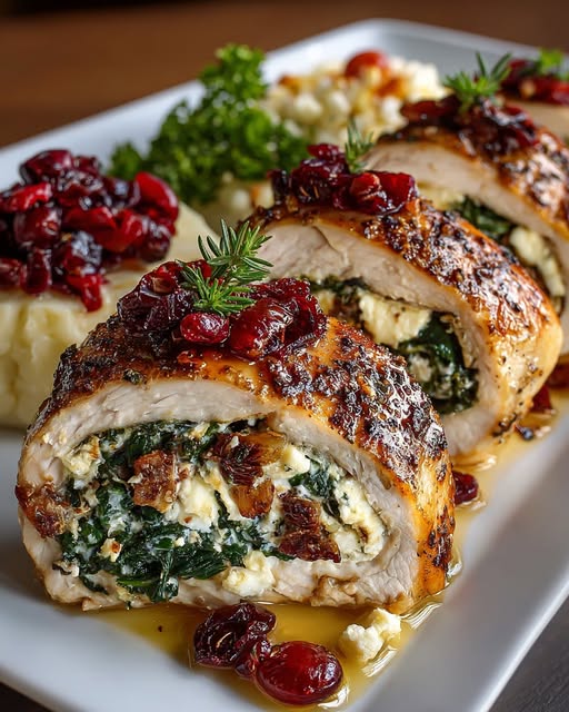 Cranberry & Spinach Stuffed Turkey Breasts with Brie Recipe