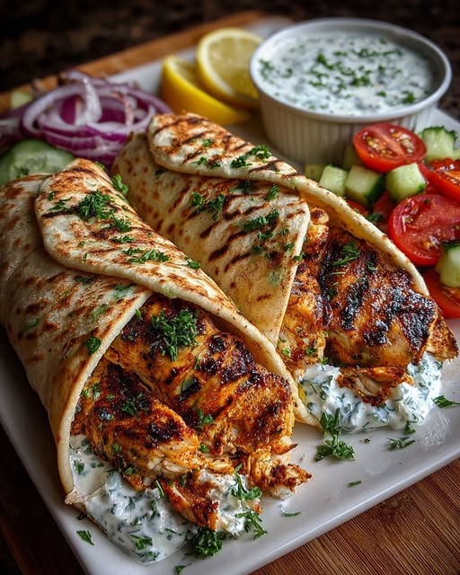 Greek Grilled Chicken Pita Wraps with Garlic Yogurt Sauce Recipe - Recipe Image