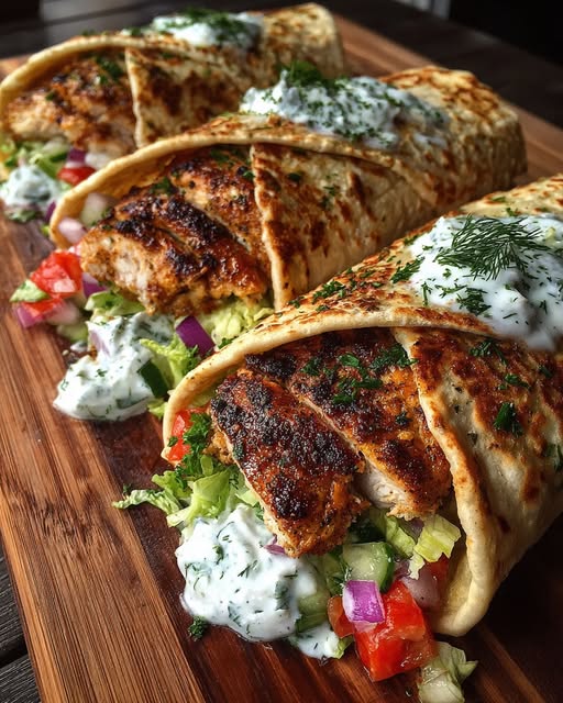 Greek Grilled Chicken Wraps with Dill Garlic Yogurt Sauce Recipe