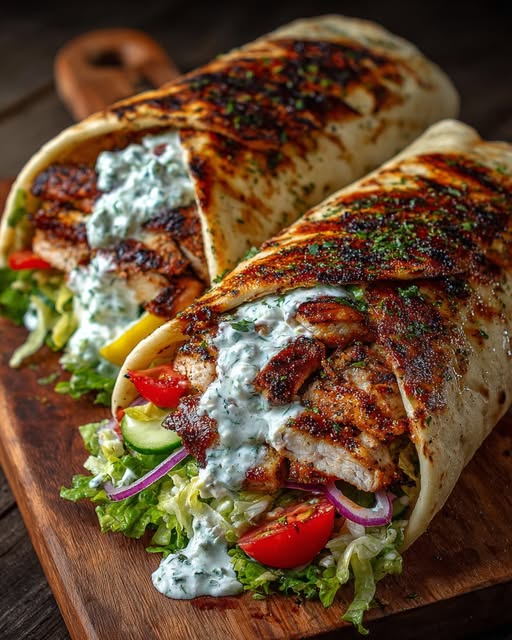 Greek Grilled Chicken Wraps with Creamy Garlic Yogurt Sauce Recipe