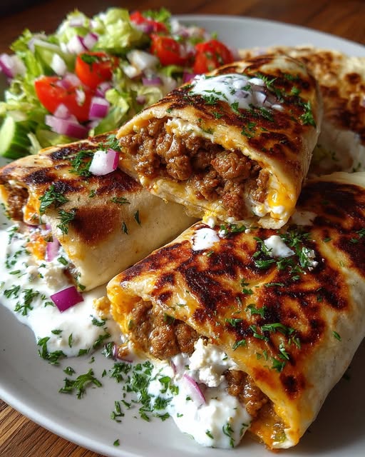 Mediterranean Ground Chicken Wrap with Hot Honey Feta Cream Recipe