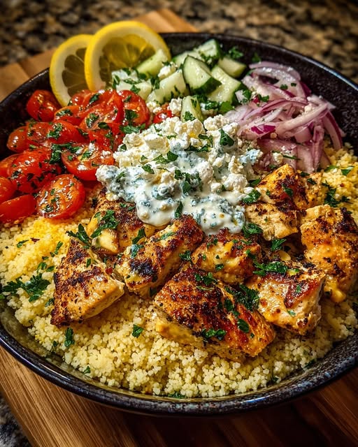 uscous Bowl with Lemon Feta Yogurt Sauce Recipe - Recipe Image