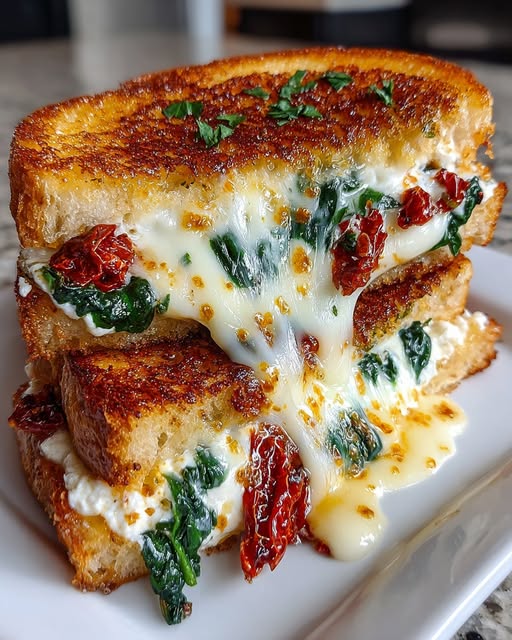 Sun Dried Tomato Spinach and Ricotta Grilled Cheese Recipe - Recipe Image