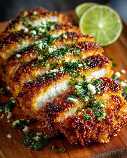 Crispy Hot Honey Lime Feta Chicken Cutlets with Herb Crust Recipe - Recipe Image