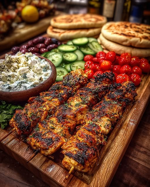Greek Chicken Souvlaki Grazing Board with Feta Dip Recipe - Recipe Image