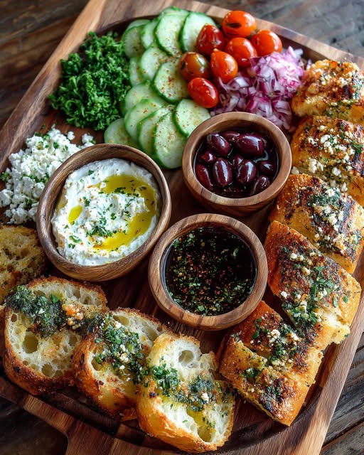 Rustic Mediterranean Bread and Herb Feta Dip Board Recipe - Recipe Image