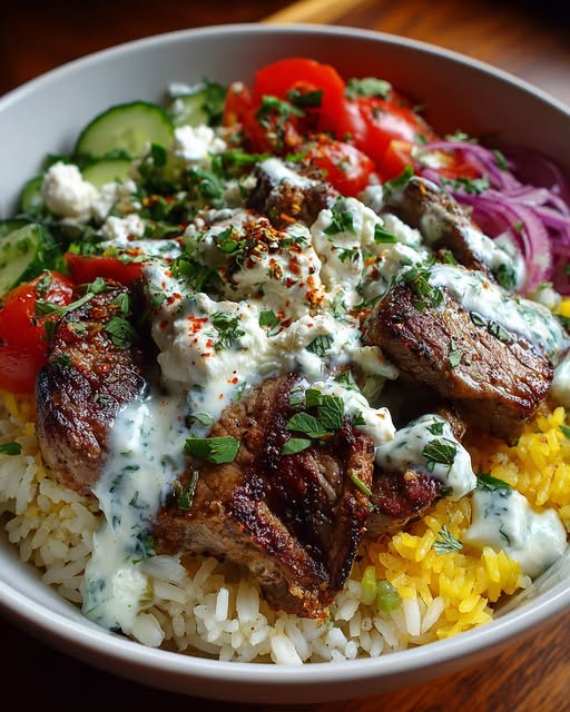 Greek Lamb Gyro Wrap Bowl with Creamy Garlic Feta Recipe