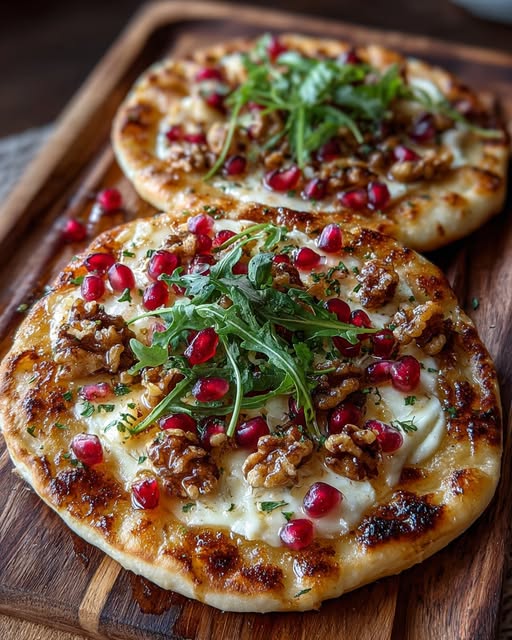Crispy Flatbread with Brie, Pomegranate & Roasted Walnuts Recipe