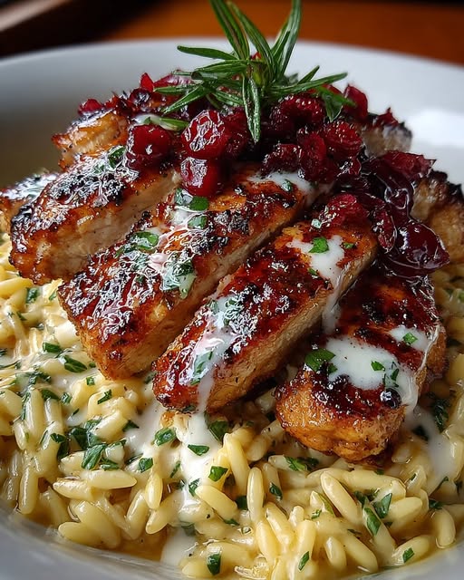 Creamy Feta Sauce & Roasted Cranberries Recipe - Recipe Image