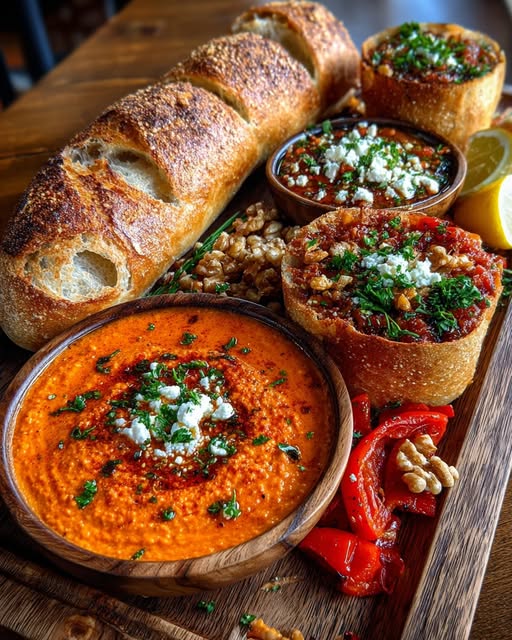 Rustic Mediterranean Bread and Roasted Red Pepper Dip Board Recipe