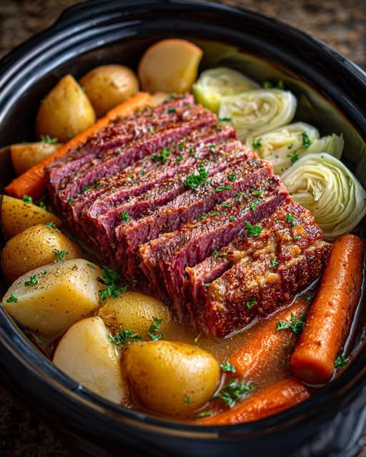 Easy Slow Cooker Corned Beef with Cabbage Recipe - Recipe Image