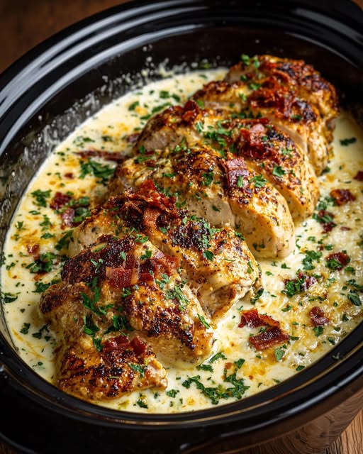 Creamy Garlic Parmesan Crockpot Chicken Bliss Recipe - Recipe Image