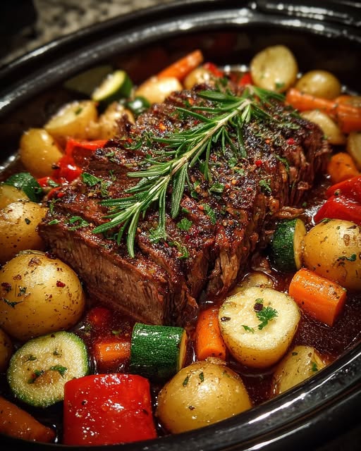 Slow-Baked Tuscan Herb Beef with Garden Vegetables Delight Recipe