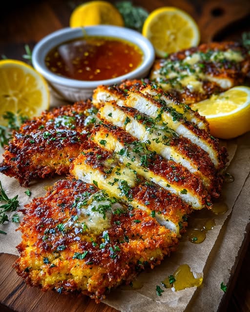 a Chicken Cutlets with Garlic Herb Crust Recipe - Recipe Image