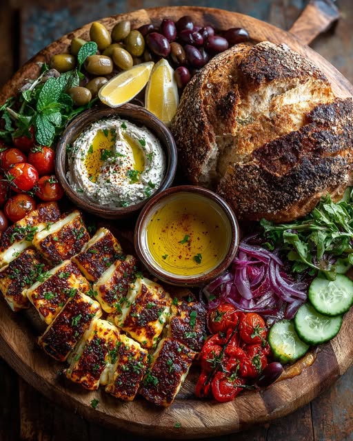Rustic Mediterranean Bread & Halloumi Mezze Platter Recipe