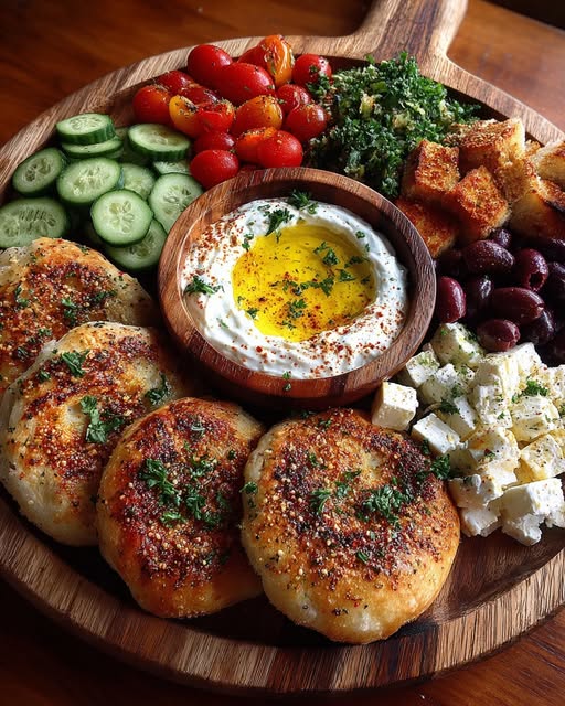 Rustic Mediterranean Bread and Garlic Yogurt Dip Board Recipe - Recipe Image
