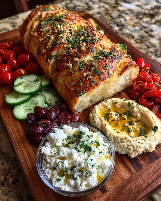 Rustic Mediterranean Bread and Feta Board Recipe - Recipe Image